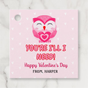 Owl Valentines Pink Hearts Gift Tags Geschenkanhänger
