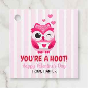 Owl Valentines Pink Hearts Gift Tags Geschenkanhänger