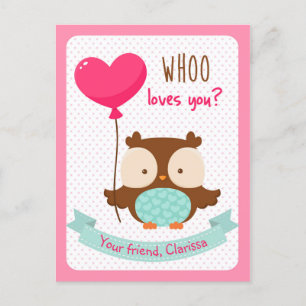 Owl Valentinstag Card Kids (Wow Liebe Sie) Feiertagspostkarte