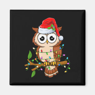 Owl Wear Weihnachtsmannmütze Xmas - Birds Owl Love Magnet
