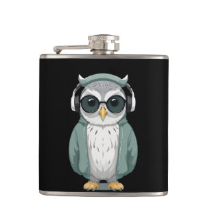 Owl Wearing Hoodie Funny Coole Tierart Flachmann