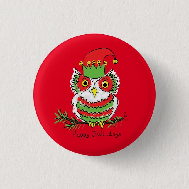 Owl Weihnachten Niedlich Funny Holiday Button (Vorderseite)