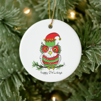 Owl Weihnachten Niedlich Funny Holiday Keramik Ornament