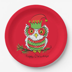 Owl Weihnachten Niedlich Funny Holiday Pappteller