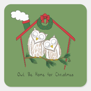 Owl Weihnachten Niedlich Funny Holiday Quadratischer Aufkleber