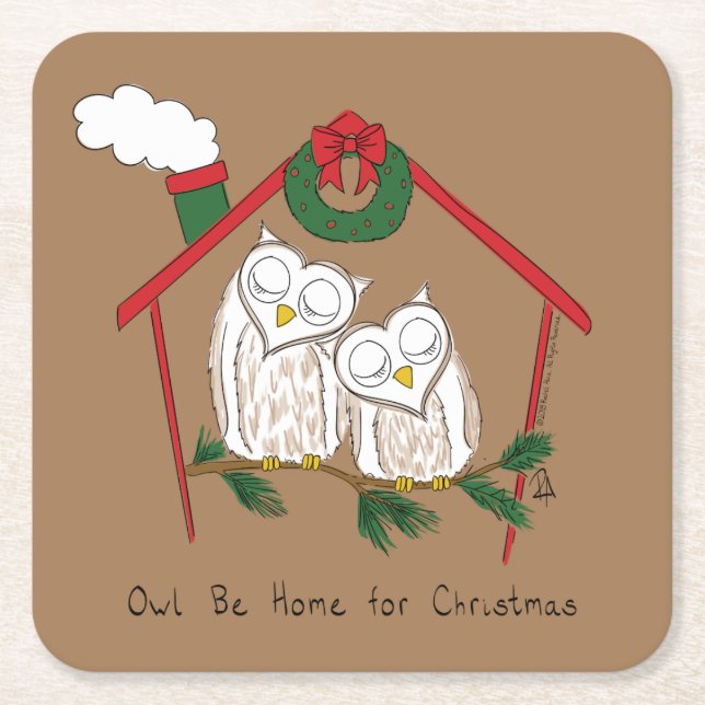 Owl Weihnachten Niedlich Funny Holiday Rechteckiger Pappuntersetzer (Vorderseite)
