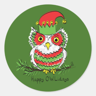 Owl Weihnachten Niedlich Funny Holiday Runder Aufkleber