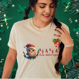 Owl Weihnachtsmannmütze Weihnachtslicht Funny Owl  T-Shirt