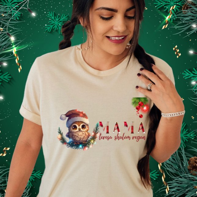 Owl Weihnachtsmannmütze Weihnachtslicht Funny Owl  T-Shirt (Von Creator hochgeladen)