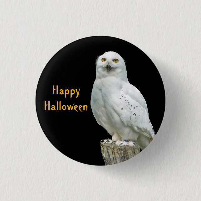 Owl White Log Foto Halloween Button (Vorderseite)