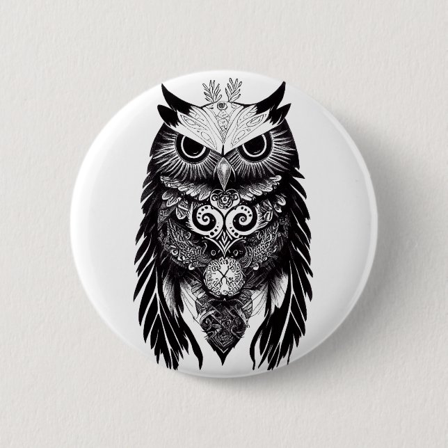 Owl Wild Animal Nature Illustration Art Button (Vorderseite)