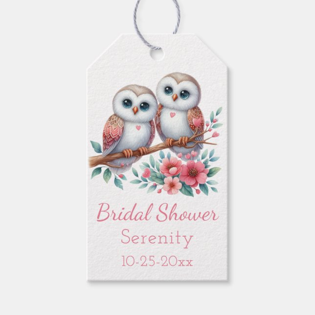 Owl Woodland Boho Rustic Country Bridal Shower Geschenkanhänger (Vorderseite)