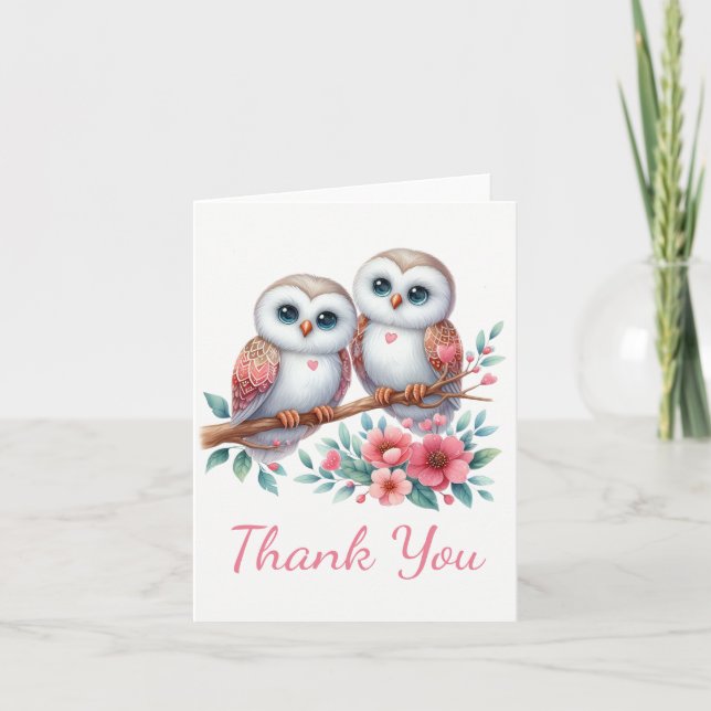 Owl Woodland Boho Rustic Country Thank You Wedding Dankeskarte (Vorderseite)