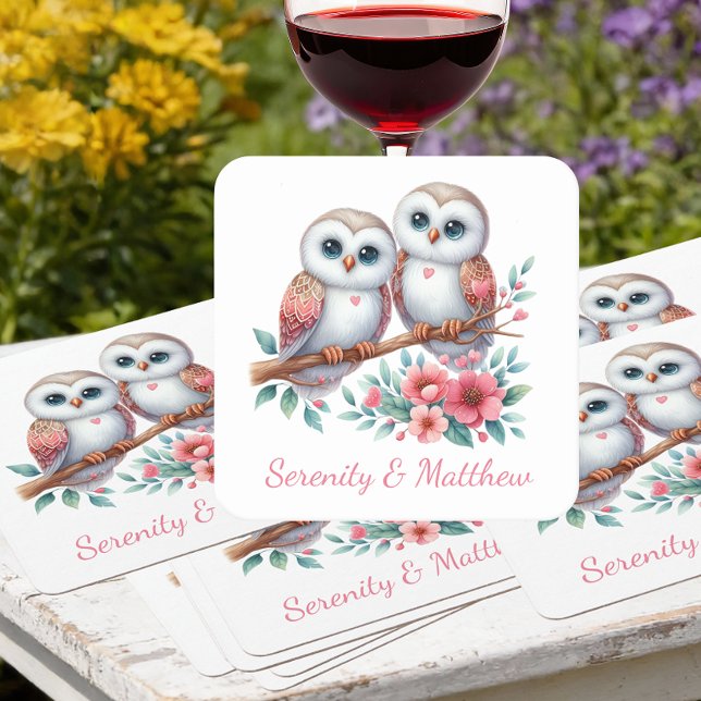 Owl Woodland Boho Rustic Country Wedding Rechteckiger Pappuntersetzer (Von Creator hochgeladen)