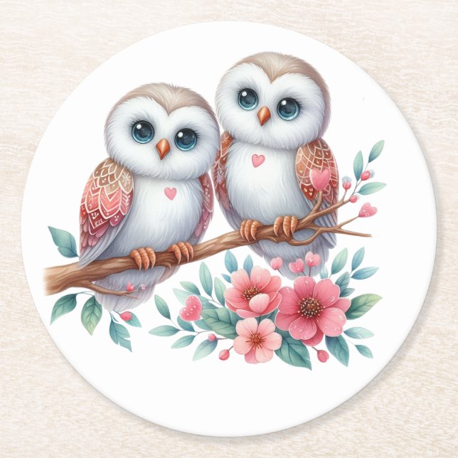 Owl Woodland Boho Rustic Country Wedding Runder Pappuntersetzer (Vorderseite)