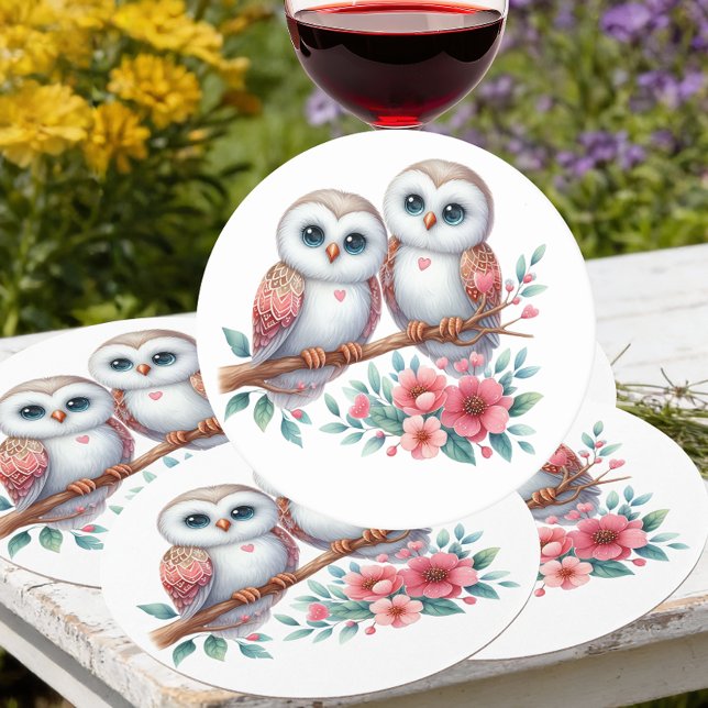 Owl Woodland Boho Rustic Country Wedding Runder Pappuntersetzer (Von Creator hochgeladen)
