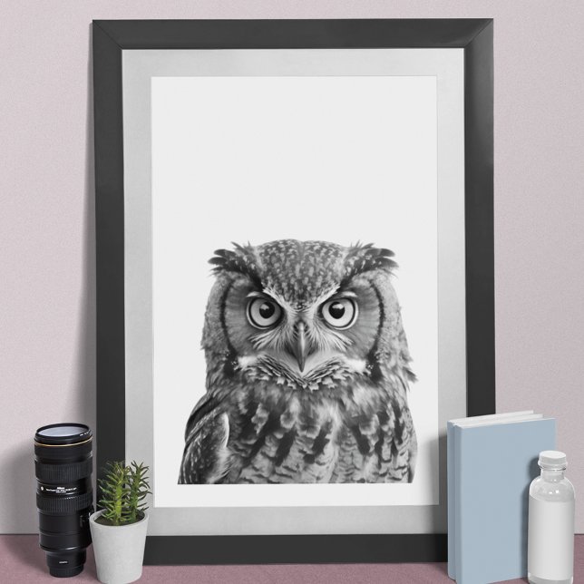 Owl Woodland Modernes Portrait Schwarz-weiß Poster (Von Creator hochgeladen)