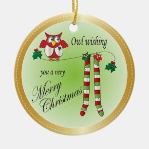Owl wünscht dir ein frohes Weihnachtsgeschenk Keramikornament