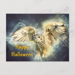 Owl Yellow Wings Spread Graphic Halloween Postkarte