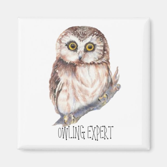 Owling Expert, Funny Little Owl Magnet (Vorne)