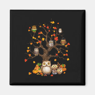 Owls Blätter Tree Herbst Kürbiskürbis Halloween Ow Magnet