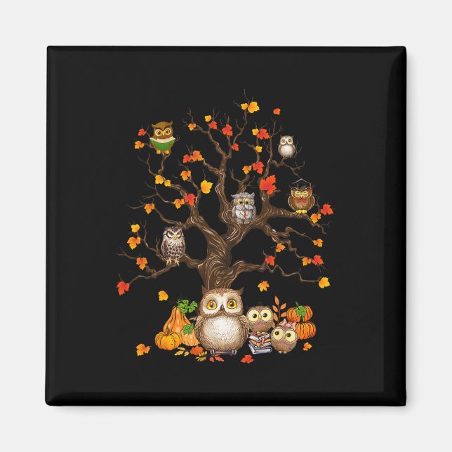 Owls Blätter Tree Herbst Kürbiskürbis Halloween Ow Magnet (Vorne)