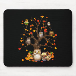Owls Blätter Tree Herbst Kürbiskürbis Halloween Ow Mousepad