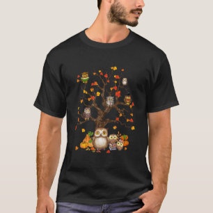 Owls Blätter Tree Herbst Kürbiskürbis Halloween Ow T-Shirt