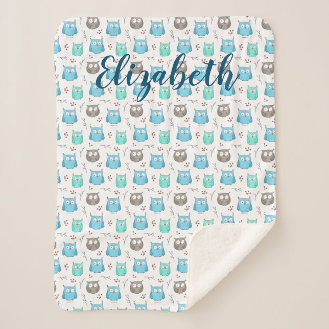 Owls & Branches Muster Sherpa Blanket Sherpadecke (Vorderseite)