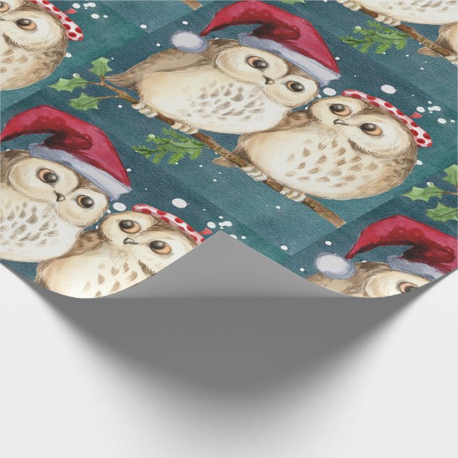 Owls Christmas Eve Cuddling Couple Weihnachtsmannm Geschenkpapier (Ecke)