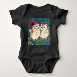 Owls Christmas Eve Night Santa Red Hat Baby Strampler