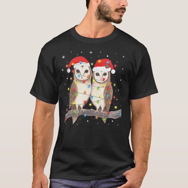 Owls Christmas Lights Tree Xmas Owl Lover T-Shirt (Vorderseite)