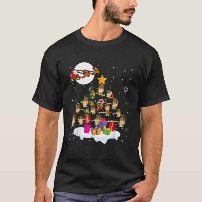 Owls Christmas Tree Lights Santa Reindeer Xmas Fam T-Shirt (Vorderseite)