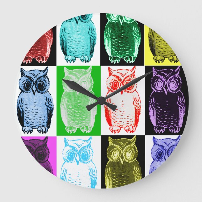 Owls Color Grilock Große Wanduhr (Vorderseite)