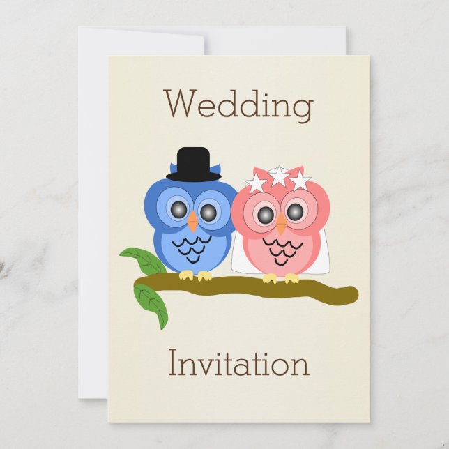 Owls Design Champagne Colored Wedding Einladung (Vorderseite)