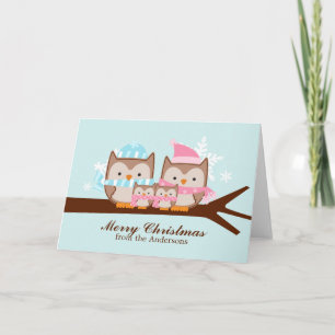 Owls Family Weihnachtskarten Feiertagskarte