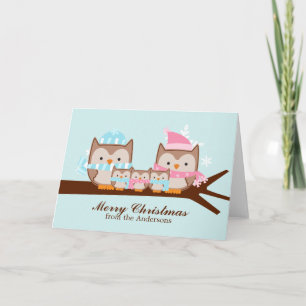 Owls Family Weihnachtskarten Feiertagskarte