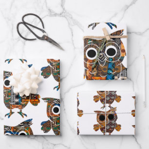 Owls Galore Wrapping Paper Flat Sheet Set 3 Geschenkpapier Set