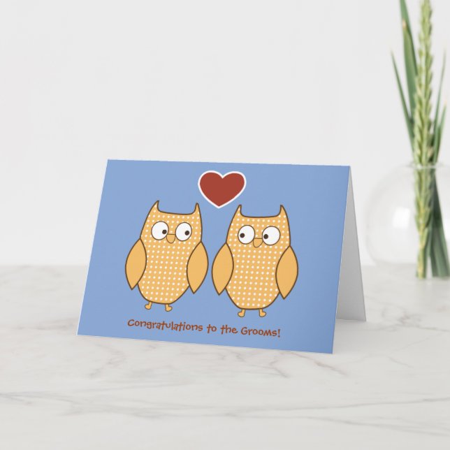 Owls Gay Wedding Card for Grooms Karte (Vorderseite)