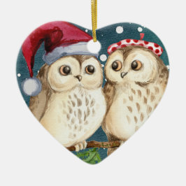 Owls Herz Weihnachtsdekoration Keramikornament