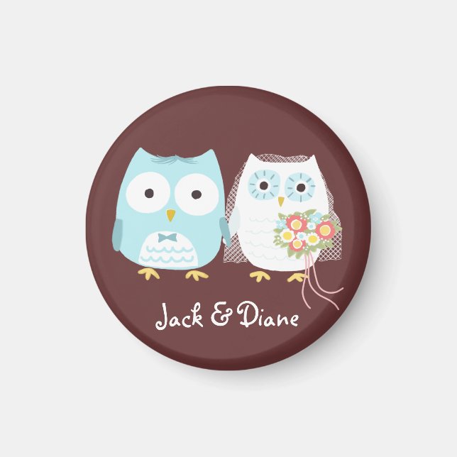 Owls Hochzeit Braut und Groom Niedlichen Paar Cust Magnet (Vorne)