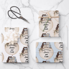 Owls Hochzeit Glückwunsch Namen Niedlich 3 hinzufü Geschenkpapier Set