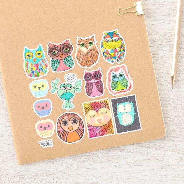 Owls Illustration Zeichnend Art Vinyl Sticker Set (Notizbuch)