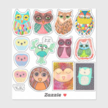 Owls Illustration Zeichnend Art Vinyl Sticker Set