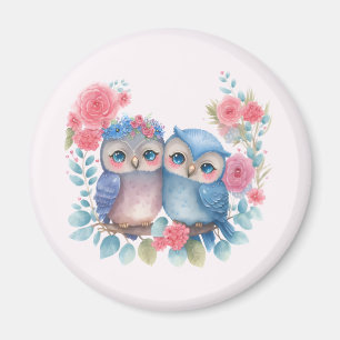 Owls in Love Sitting on a Tree Branch Magnet