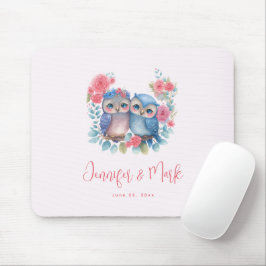 Owls in Love Sitting on a Tree Branch Wedding Mousepad
