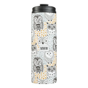 Owls Muster kundenspezifische Monogramm-Tumbler Thermosbecher