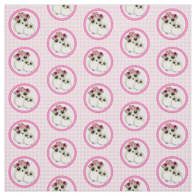 Owls Niedlich Pink White Gingham Kariert Stoff (Muster)