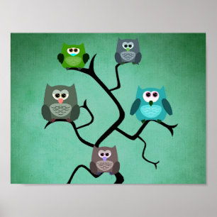 Owls on Branches Poster