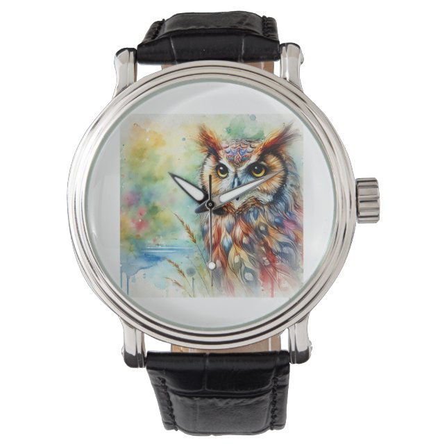 Owls serenity 030924AREF105 - Watercolor Armbanduhr (Vorderseite)